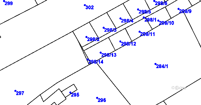 Parcela st. 298/13 v KÚ Sobotín, Katastrální mapa