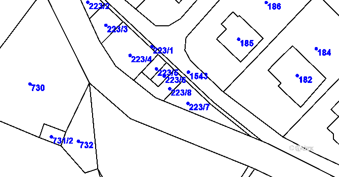 Parcela st. 223/8 v KÚ Sobotín, Katastrální mapa