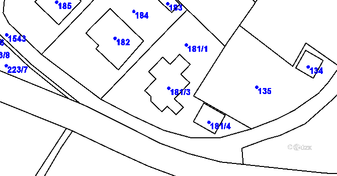 Parcela st. 181/3 v KÚ Sobotín, Katastrální mapa