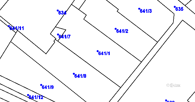 Parcela st. 641/1 v KÚ Sobotín, Katastrální mapa