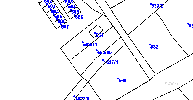 Parcela st. 563/10 v KÚ Sobotín, Katastrální mapa