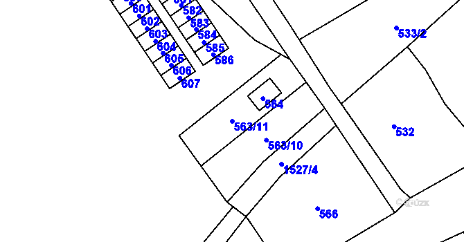 Parcela st. 563/11 v KÚ Sobotín, Katastrální mapa