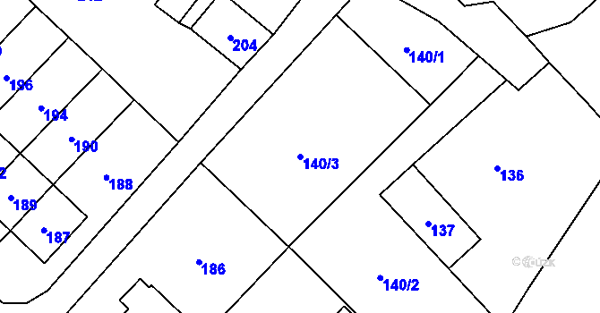 Parcela st. 140/3 v KÚ Sobotín, Katastrální mapa