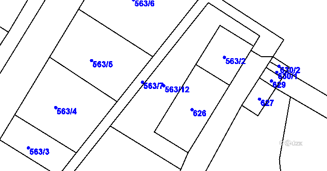 Parcela st. 563/12 v KÚ Sobotín, Katastrální mapa
