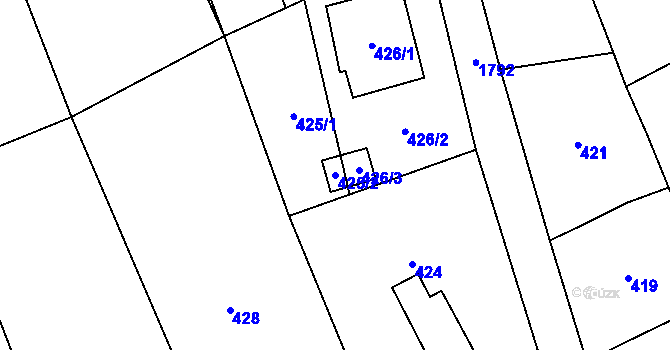 Parcela st. 425/2 v KÚ Sobotín, Katastrální mapa