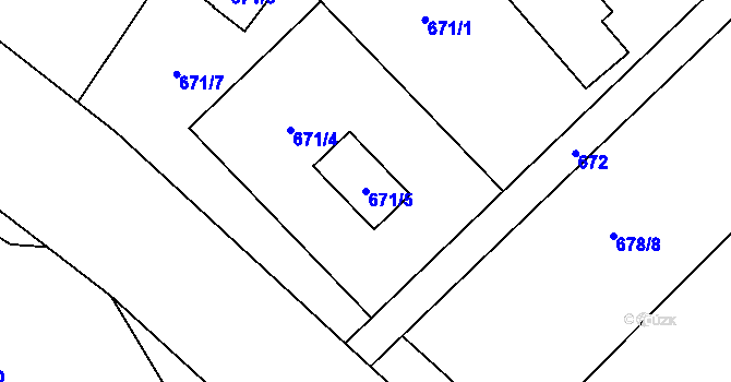 Parcela st. 671/5 v KÚ Sobotín, Katastrální mapa
