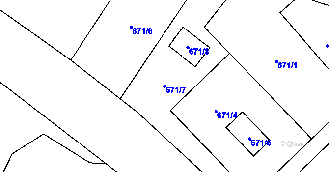 Parcela st. 671/7 v KÚ Sobotín, Katastrální mapa
