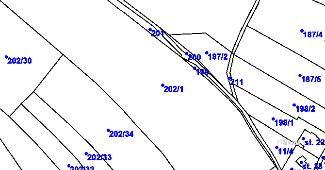 Parcela st. 202/1 v KÚ Čálovice, Katastrální mapa