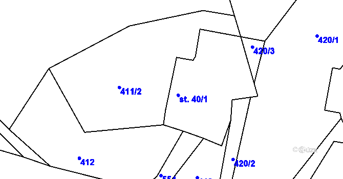 Parcela st. 40/1 v KÚ Lavice, Katastrální mapa