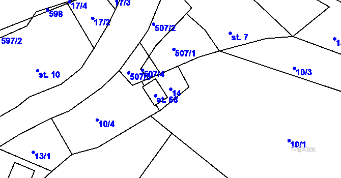 Parcela st. 14 v KÚ Lavice, Katastrální mapa