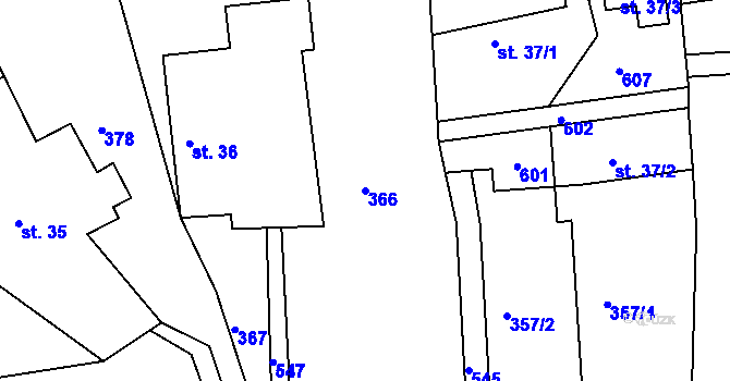 Parcela st. 366 v KÚ Lavice, Katastrální mapa