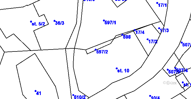 Parcela st. 597/2 v KÚ Lavice, Katastrální mapa