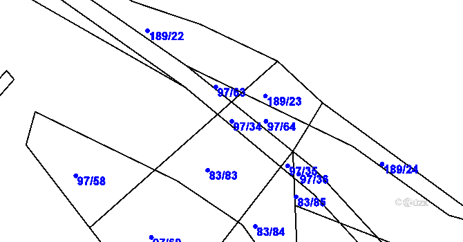 Parcela st. 97/34 v KÚ Lavice, Katastrální mapa