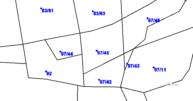 Parcela st. 97/45 v KÚ Lavice, Katastrální mapa