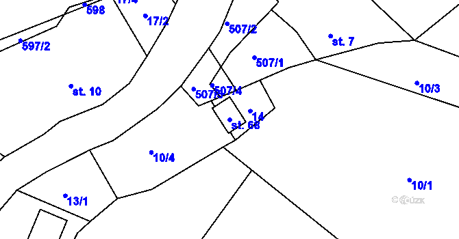 Parcela st. 68 v KÚ Lavice, Katastrální mapa