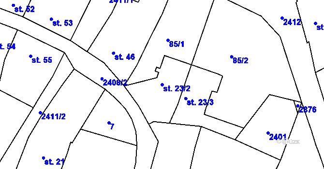 Parcela st. 23/2 v KÚ Sobotka, Katastrální mapa