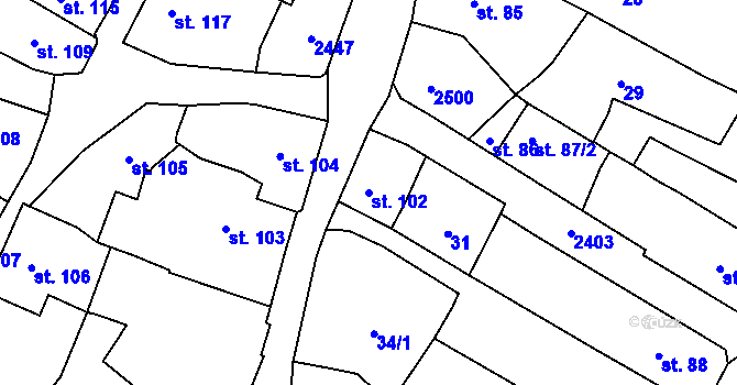 Parcela st. 102 v KÚ Sobotka, Katastrální mapa