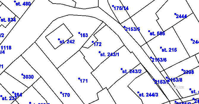 Parcela st. 243/1 v KÚ Sobotka, Katastrální mapa