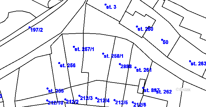 Parcela st. 258/1 v KÚ Sobotka, Katastrální mapa