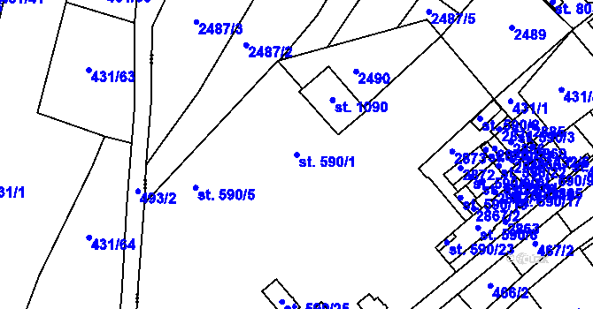 Parcela st. 590/1 v KÚ Sobotka, Katastrální mapa