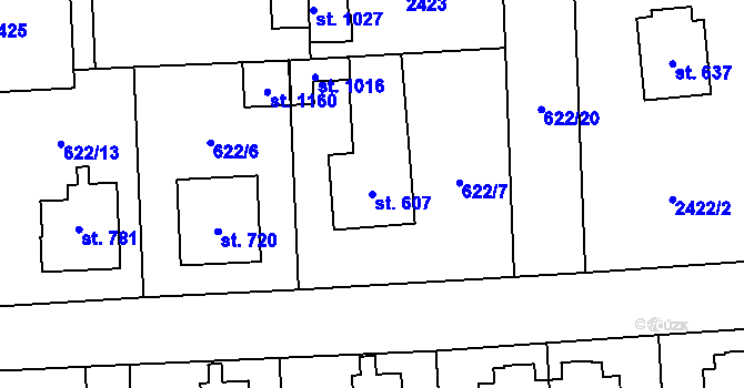 Parcela st. 607 v KÚ Sobotka, Katastrální mapa
