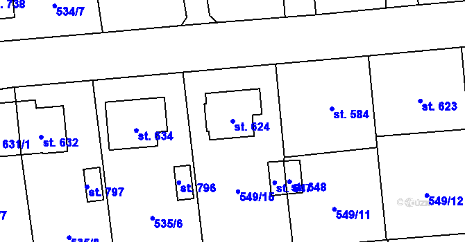 Parcela st. 624 v KÚ Sobotka, Katastrální mapa