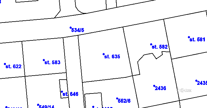 Parcela st. 635 v KÚ Sobotka, Katastrální mapa