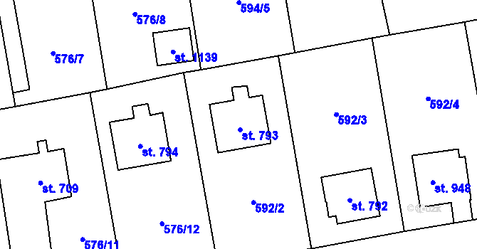 Parcela st. 793 v KÚ Sobotka, Katastrální mapa