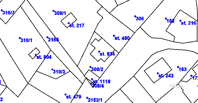 Parcela st. 834 v KÚ Sobotka, Katastrální mapa