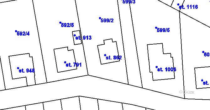 Parcela st. 862 v KÚ Sobotka, Katastrální mapa
