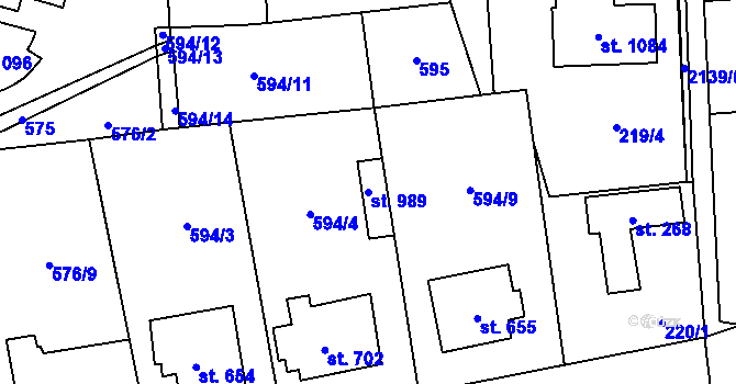 Parcela st. 989 v KÚ Sobotka, Katastrální mapa