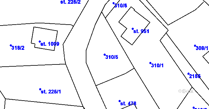 Parcela st. 310/5 v KÚ Sobotka, Katastrální mapa