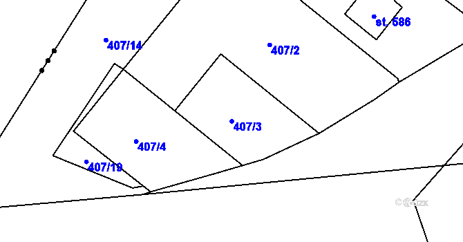 Parcela st. 407/3 v KÚ Sobotka, Katastrální mapa