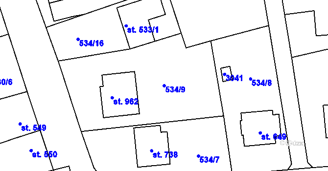 Parcela st. 534/9 v KÚ Sobotka, Katastrální mapa