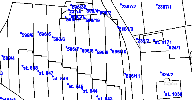 Parcela st. 596/9 v KÚ Sobotka, Katastrální mapa
