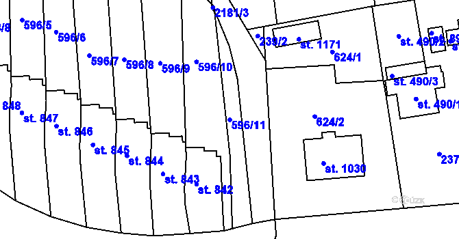 Parcela st. 596/11 v KÚ Sobotka, Katastrální mapa