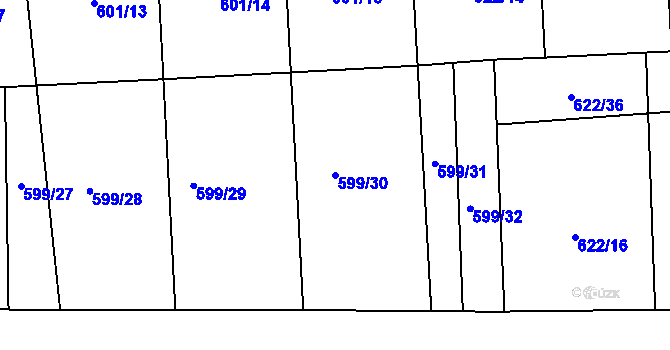 Parcela st. 599/30 v KÚ Sobotka, Katastrální mapa