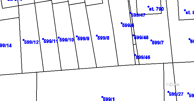 Parcela st. 599/39 v KÚ Sobotka, Katastrální mapa