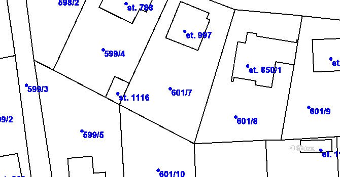 Parcela st. 601/7 v KÚ Sobotka, Katastrální mapa