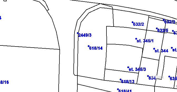 Parcela st. 618/14 v KÚ Sobotka, Katastrální mapa
