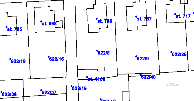 Parcela st. 622/8 v KÚ Sobotka, Katastrální mapa