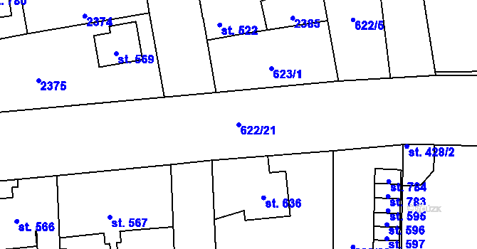 Parcela st. 622/21 v KÚ Sobotka, Katastrální mapa