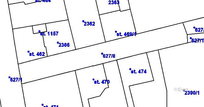 Parcela st. 627/8 v KÚ Sobotka, Katastrální mapa