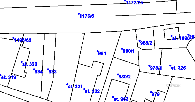 Parcela st. 981 v KÚ Sobotka, Katastrální mapa