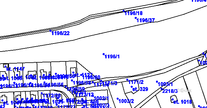 Parcela st. 1196/1 v KÚ Sobotka, Katastrální mapa