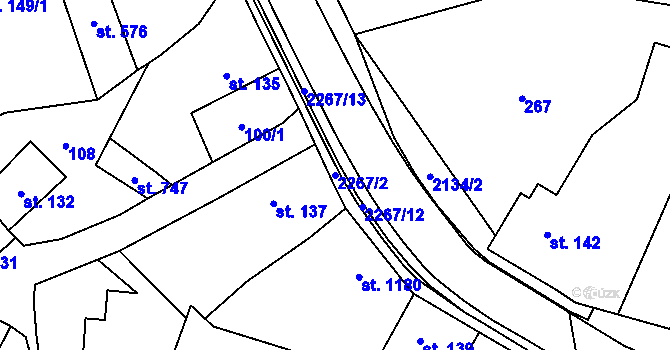 Parcela st. 2267/2 v KÚ Sobotka, Katastrální mapa