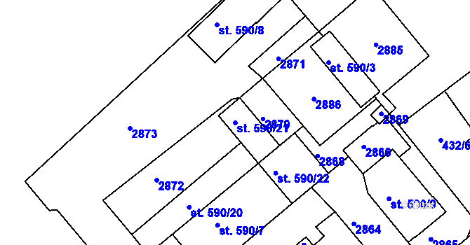 Parcela st. 590/21 v KÚ Sobotka, Katastrální mapa
