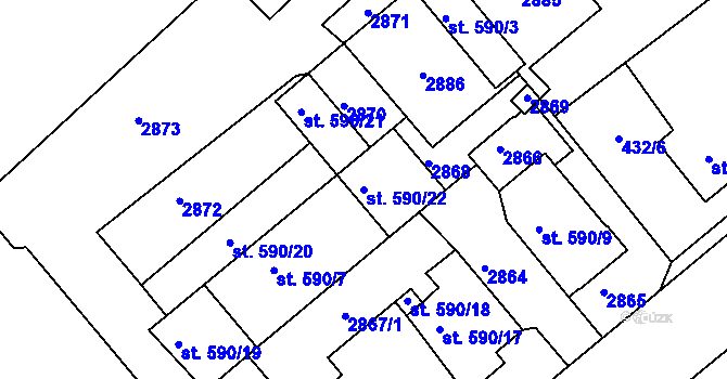 Parcela st. 590/22 v KÚ Sobotka, Katastrální mapa