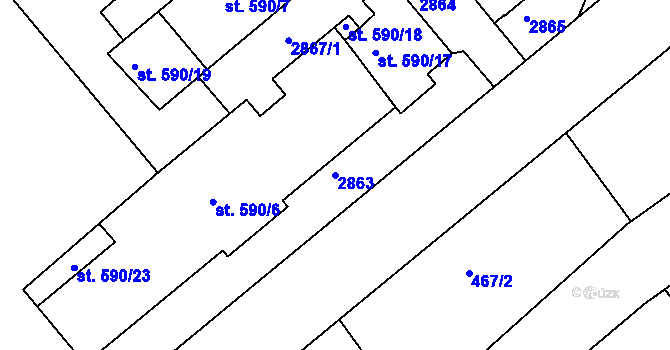 Parcela st. 2863 v KÚ Sobotka, Katastrální mapa