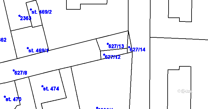 Parcela st. 627/12 v KÚ Sobotka, Katastrální mapa
